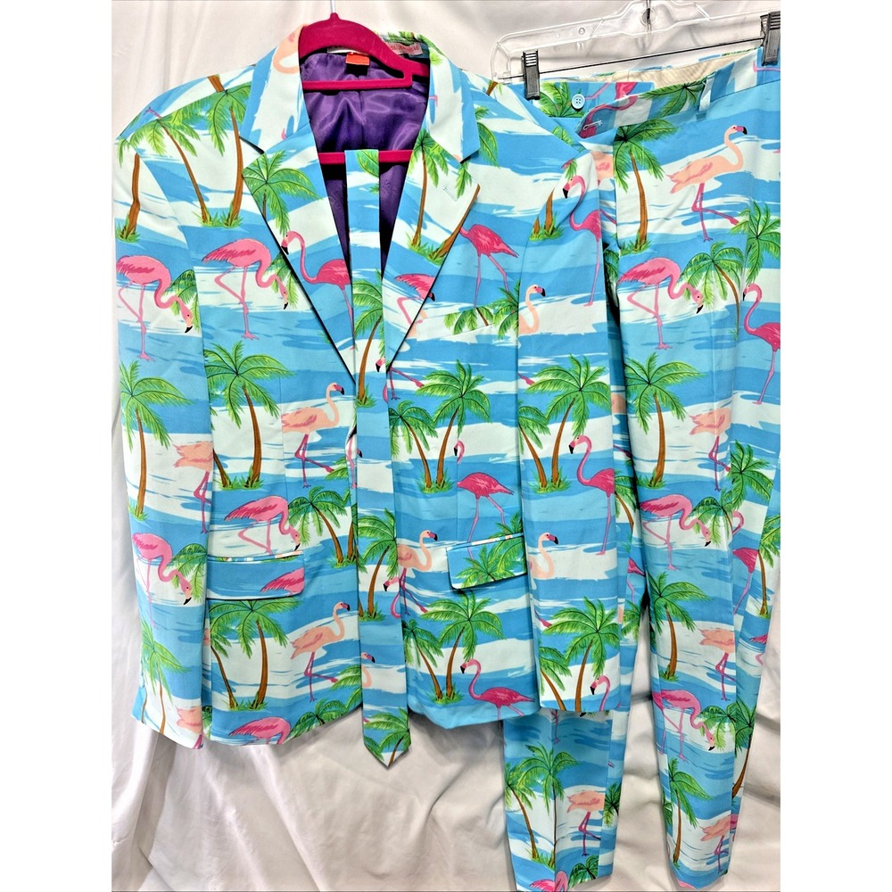 OppoSuits Flaminguy Flamingo Print Suit- Blazer, Pants, Tie Men's 46